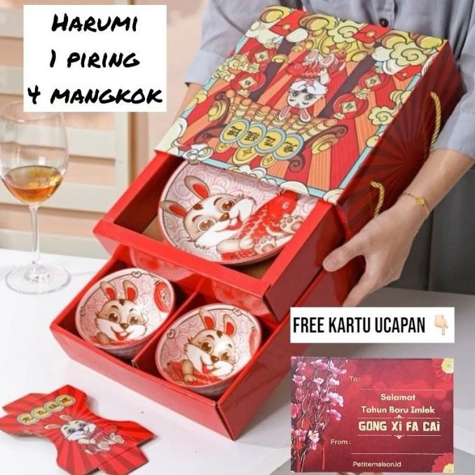 

PetiteMaison Hampers IMLEK Piring Mangkok Cangkir Keramik Souvenir gong xi fa cai f67a