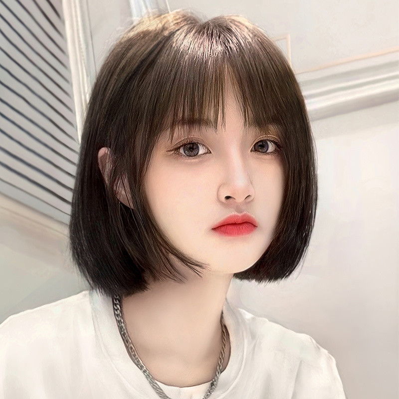 Wig Rambut Pendek Wanita, Penutup Kepala Penuh Natural Bobhaircut Imitasi Penuh Rambut Manusia Rambu