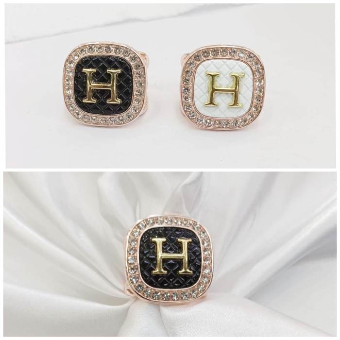 Ring bros cincin brooch hijab jilbab scarf syal huruf H kotak diamond