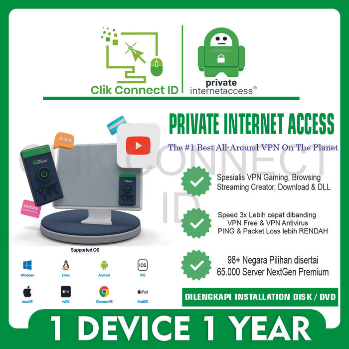 VPN Private Internet Access 1 Device for Windows Mac IOS Android