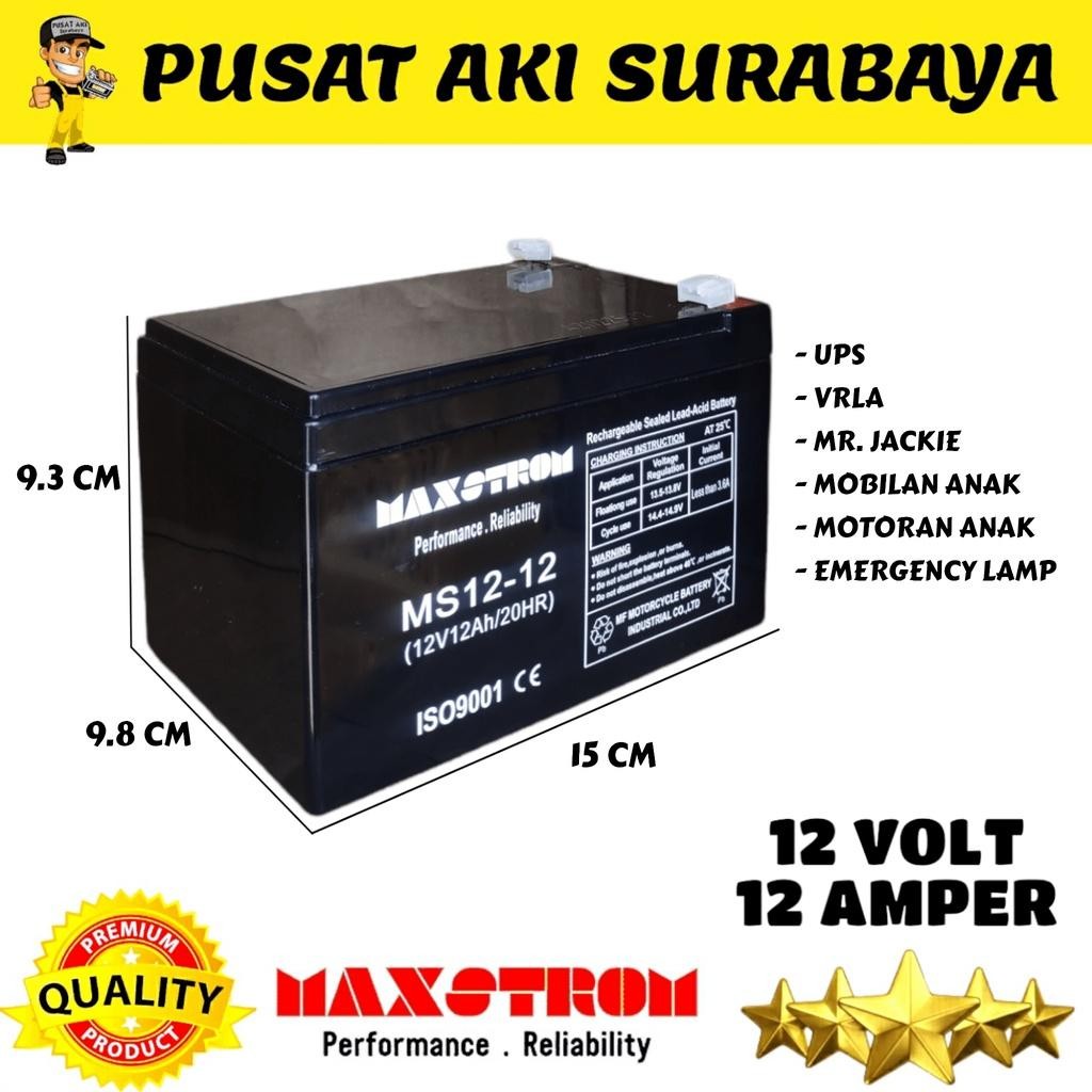 Baterai Vrla Maxstrom Lithium Battery 12 Volt 12 Amper Aki Sepeda Listrik 12V 12Ah Mr Jackie Ups Eme