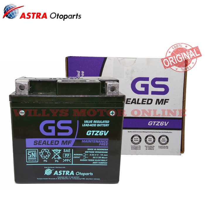 Aki Motor Gs Astra Gtz6V Vario 125 Pcx Vario 150 Original / Accu Gtz6V