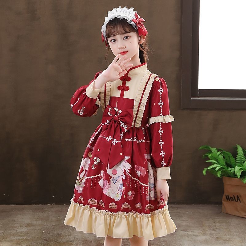 Gaun Putri Lolita Gaun Anak Perempuan Lengan Panjang Remaja