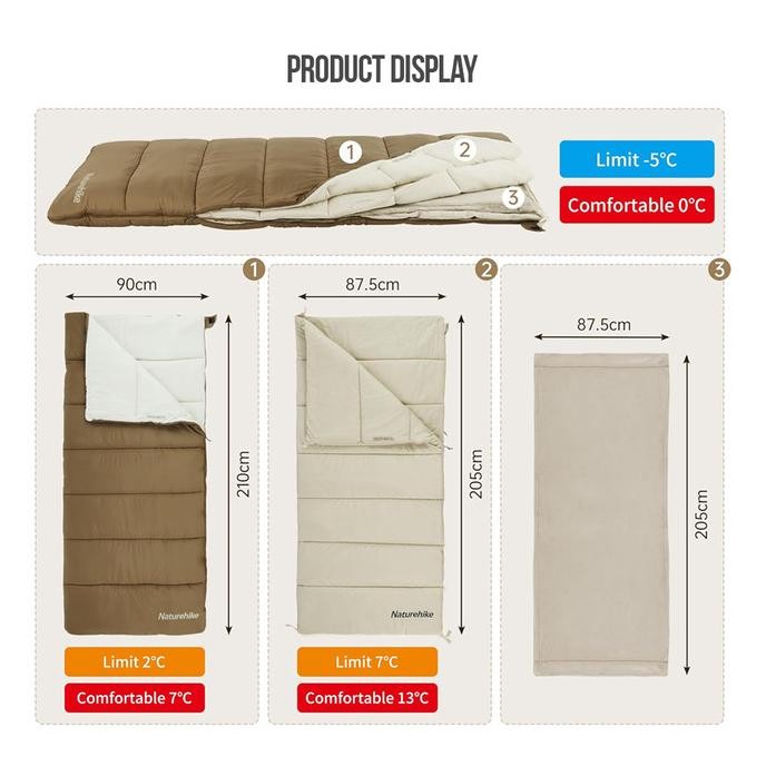 Sleeping Bag 3 Layer Naturehike CNH22SD011 Envelope Cotton