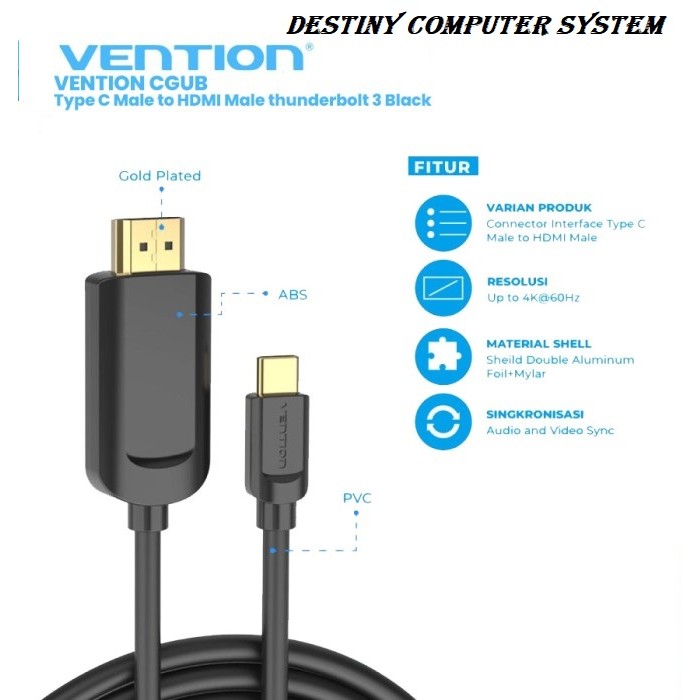 Kabel Cable Type C Type-C to HDMI 1,5M 1,5Meter Vention ( CGUBG )