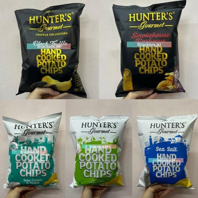 

TERBARU HUNTER'S GOURMET HAND COOKED POTATO CHIPS BLACK TRUFFLE / SMOKEHOUSE BARBECUE BBQ / SEA SALT / SEA SALT CIDER VINEGAR / SOUR CREAM & ONION - HUNTERS !!!!!