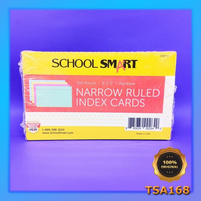 

School Smart Narrow Ruled Index Card Colors Rainbow 100 pcs 3" x 5" 3x5 Oxford