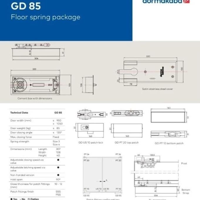 FLOOR HINGE DORMA BTS 84 / ENGSEL TANAM LANTAI PINTU KACA MERK DORMA