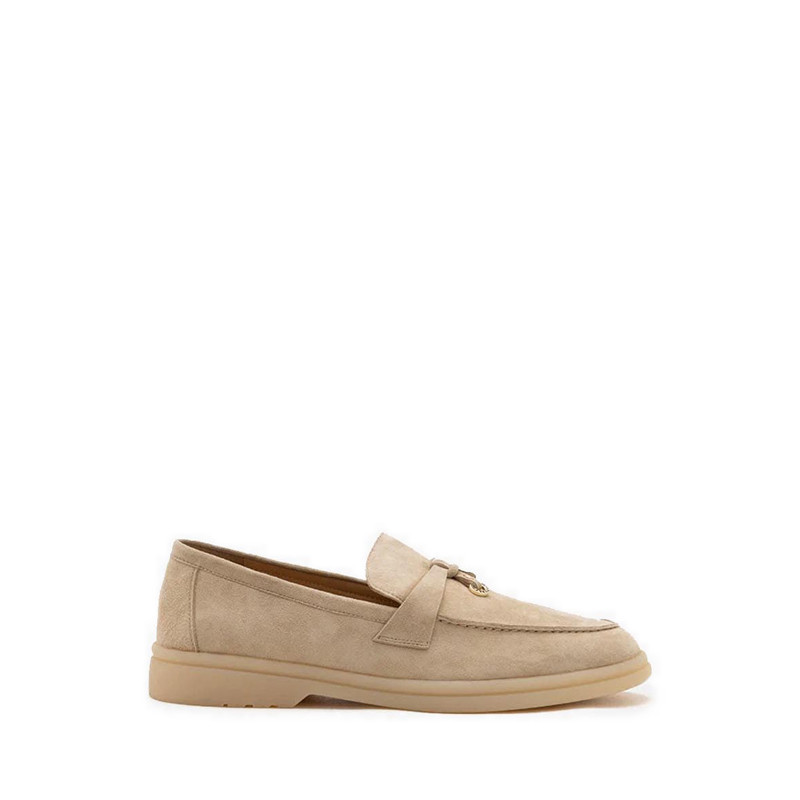 Pazzion Phoenix Suede Loafers with Knot Detail - Beige