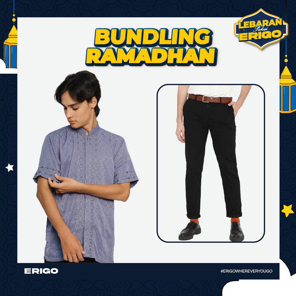 Erigo Chino Pants & Koko Short Bundling L | Chino Sirius Black, Koko Ghafar Blue