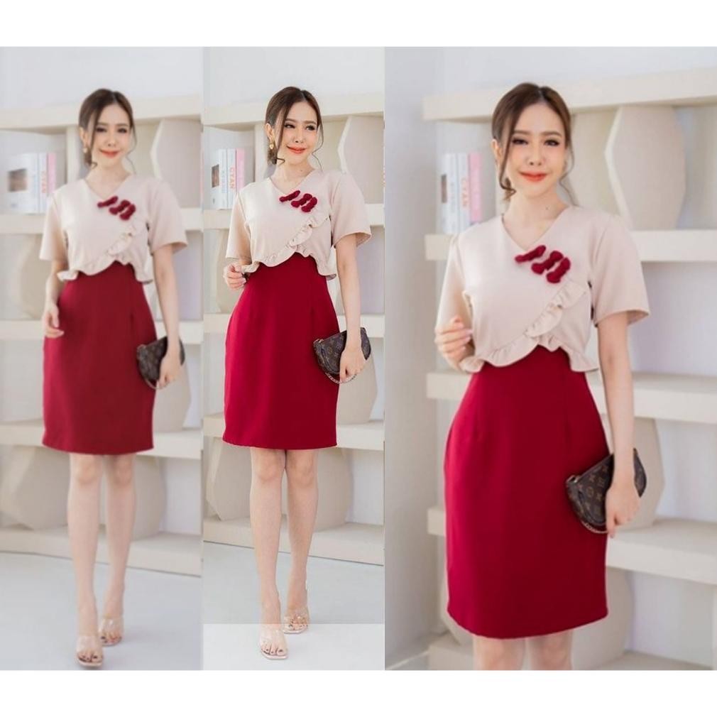 WET Dress Scuba Premium Sangchi Dress Imlek Choengsam Gaun Pesta Jumbo Scuba