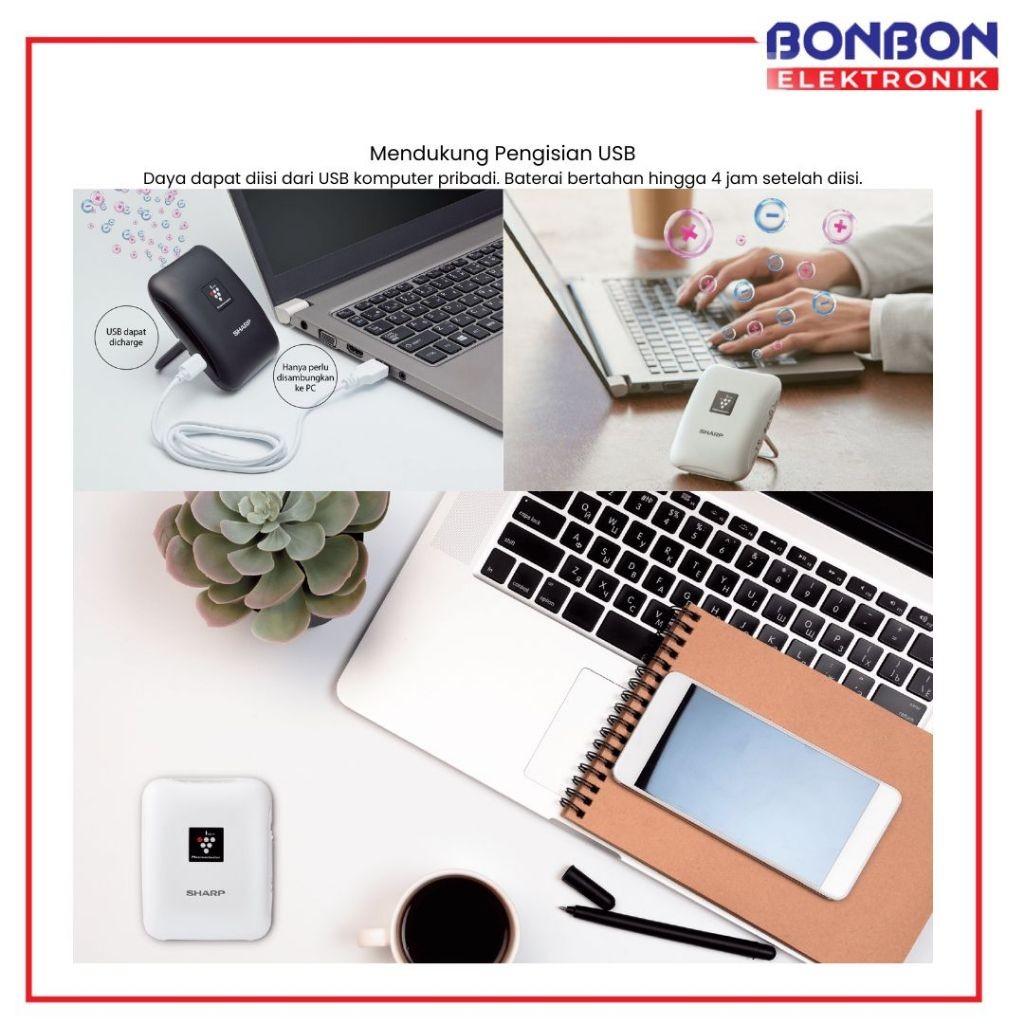 Sharp Personal Air Purifier IG-NM1-W ION Plasmacluster USB Portable IG-NM1