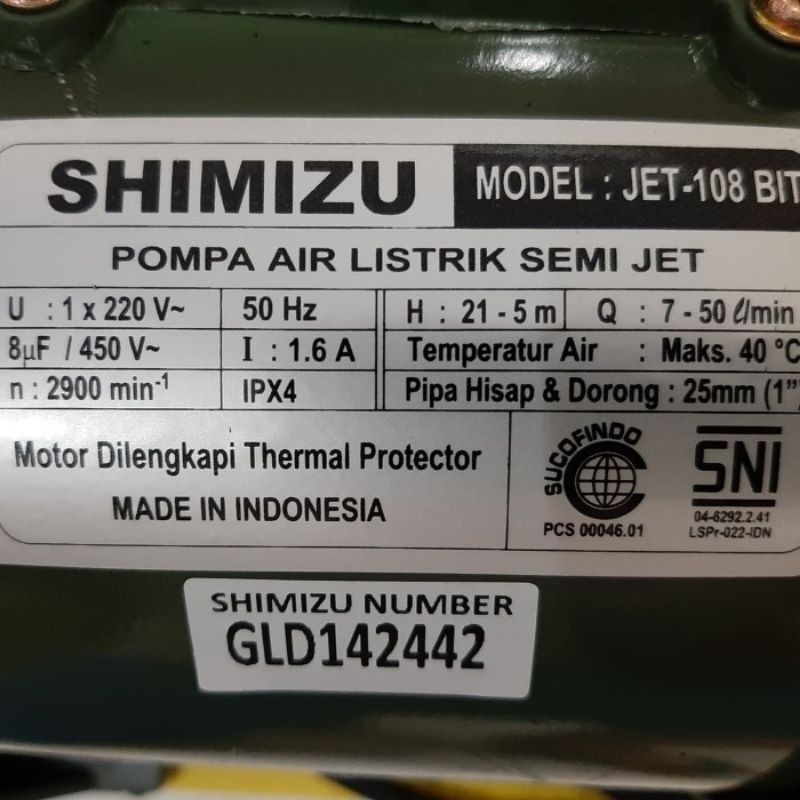 Shimizu JET 108 BIT Pompa Air Sumur Dangkal - Semi Jet Pump