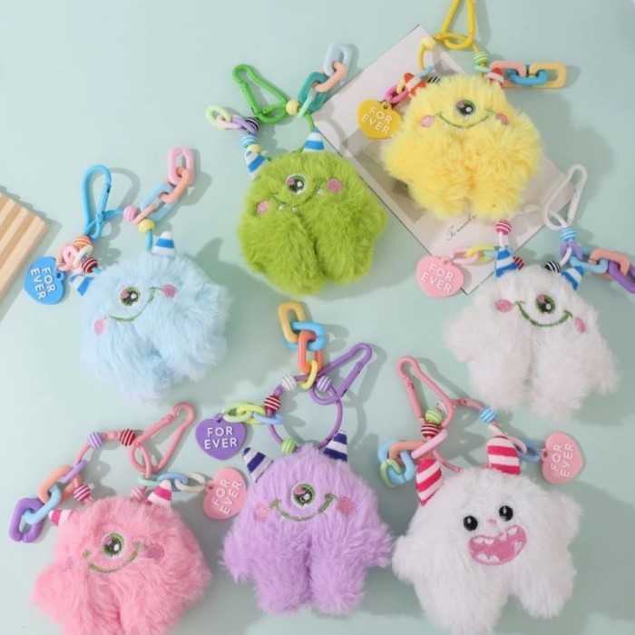 Gantungan Kunci Lucu Monster Pompom Bola Bulu Gantungan Hp Keychain Ganci Pom Pom Tas Aksesoris