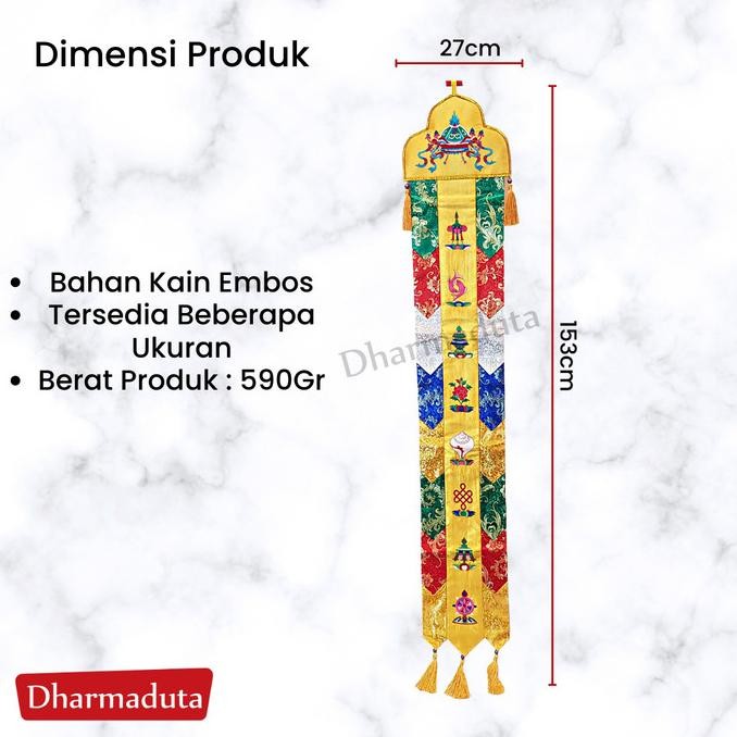 +++++] Astamanggala Banner Set Chukor Hiasan Buddhis Kain Tibet 153cm 2pc Set