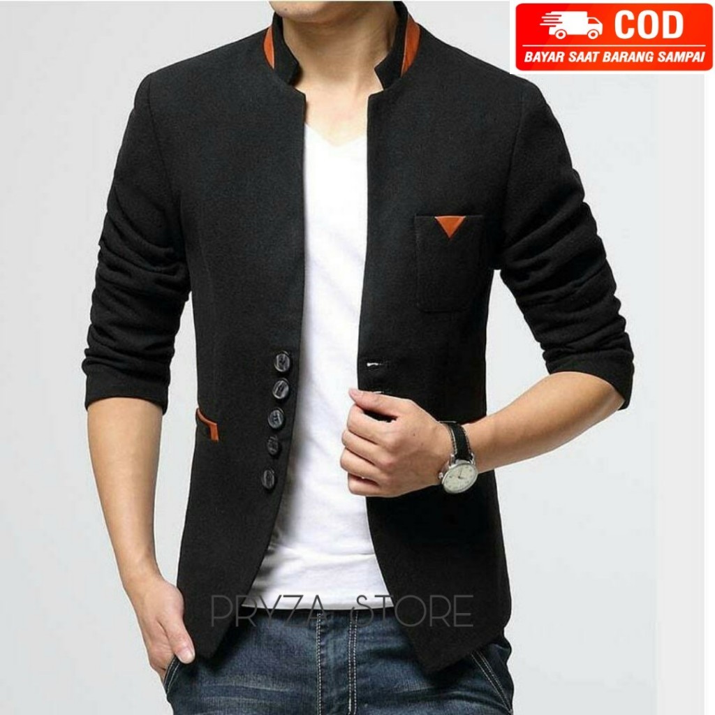 Tahan Lama Pryza Jas Blazer Pria Casual Gakuran Hitam/Putih/Abu Original Df&Y / Jas Blazer Kerja