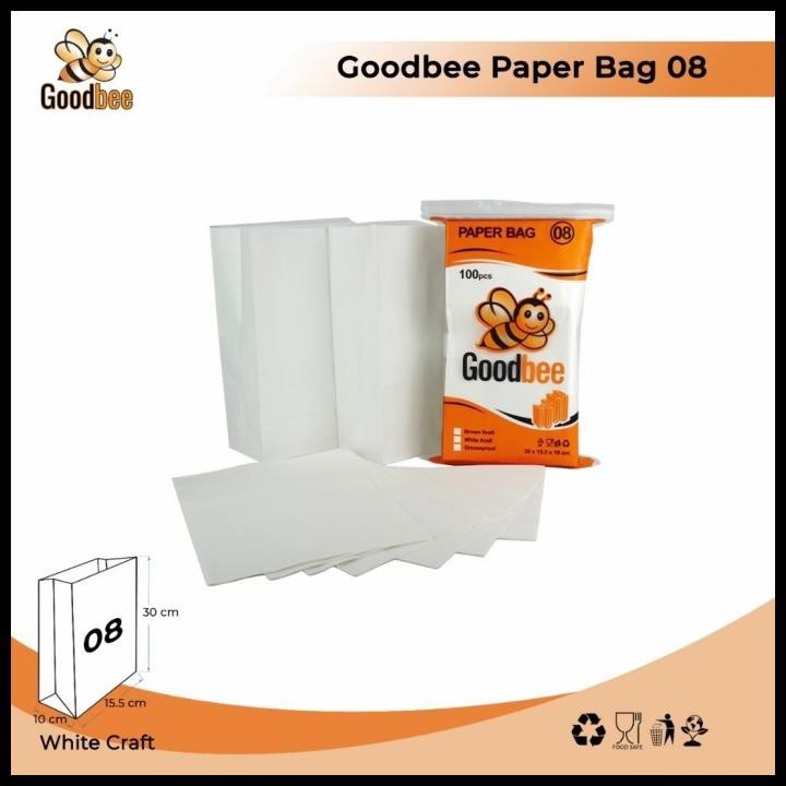 

BEST DEAL PAPER BAG GOODBEE - KODE 08 - WHITE KRAFT - KANTONG KERTAS ROTI 100PCS