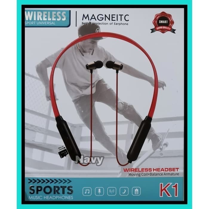 TERBARU HT - Headset Bluetooth Magnetic K1 - Earphone Stereo Bass Wireless K1