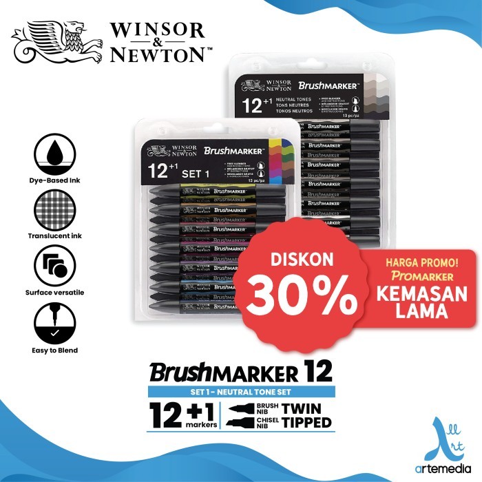 

TERBARU Brush Marker Winsor & Newton Promarker Brush Pen Set 12 Dual Point