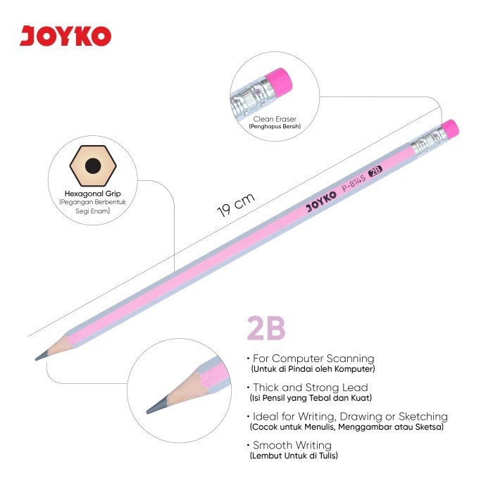 

Joyko Pencil 2B Pensil + Penghapus Kayu Joyko 2B Anak Ujian Box Lusin P-8145 [12Pcs]
