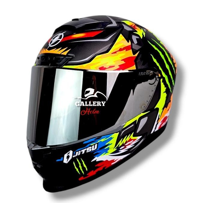 Jitsu Air 1 Motif Element Visor Silver Terbaru / Helm Full Face Jitsu Sni Suport Intercom
