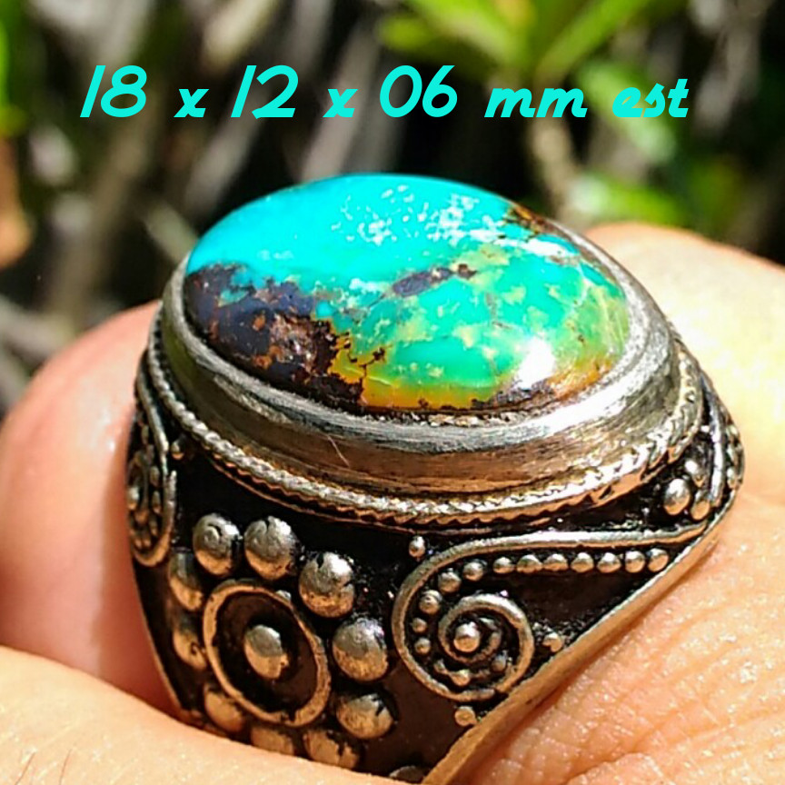 Natural Pirus Persia Multi Color Top Kristal Blue Fancy Gradasi Hijau Biru Urat Logam Kolektor Item