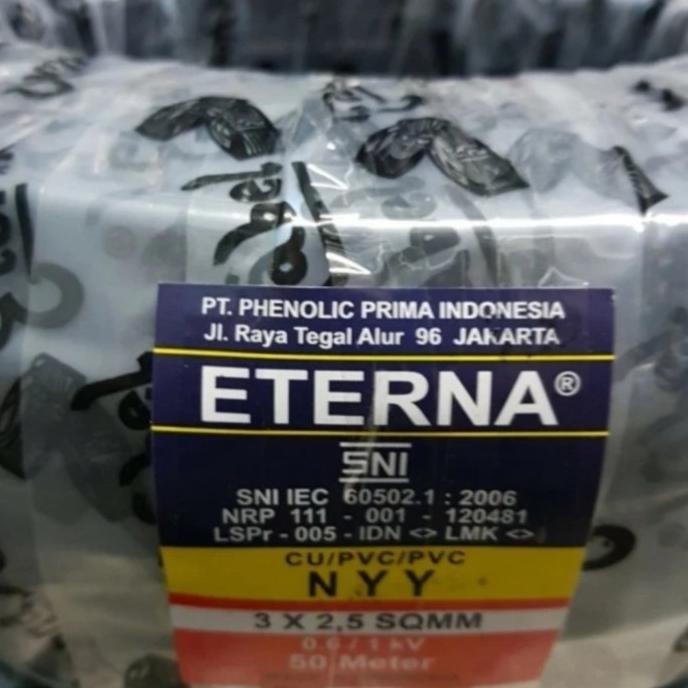 Kabel Eterna Nyy 3X2.5Mm Hitam Kawat 1 Roll 50Meter 50M 50 Meter 3 X 2.5Mm