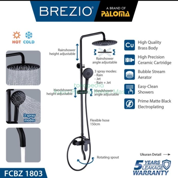 TERLARIS! BREZIO FCBZ 1803 SHOWER TIANG SET BLACK SHOWER MANDI COLUMN HITAM