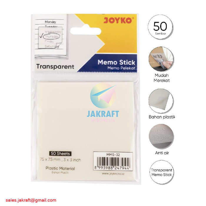 

Kertas Memo Stick Tempel Bening Transparan Joyko Mms-32 Sticky Note