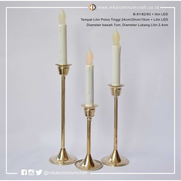 Tempat Lilin Polos Tinggi Kuningan Set 3 - Lilin LED 3pcs