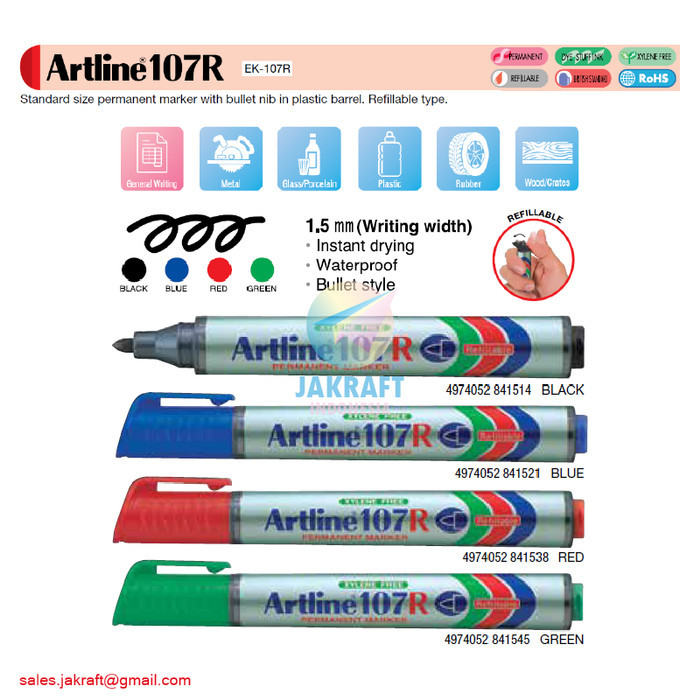 

Spidol Permanen Artline Permanent Marker Ek-107R Anti Air 1.5 Mm