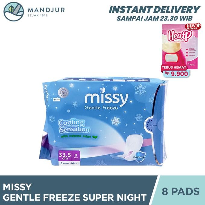 

diskon! missy gentle freeze super night wings 33,5 cm 8 pads - pembalut wanita panjang khusus malam