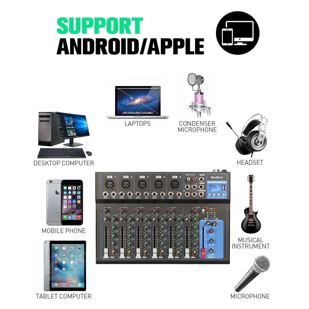 NEW BAXS AUDIO MIXER profesional 7-channel MG07BT mixer Penguat sinyal USB Penguat KTV Penguat