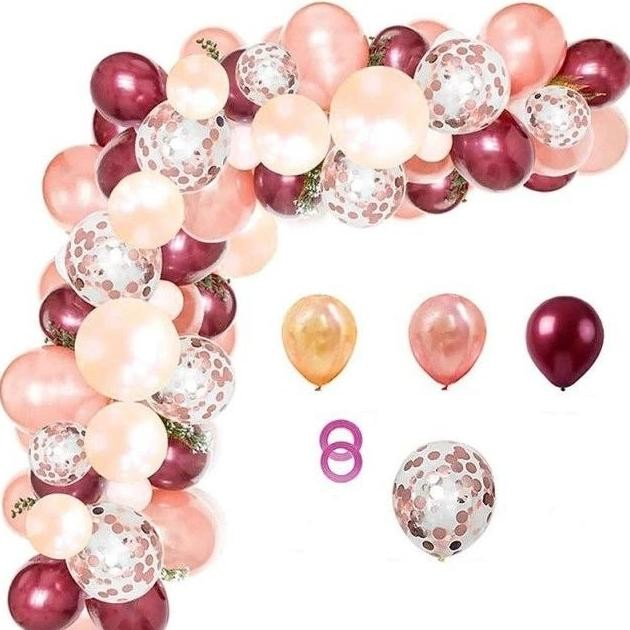 +%+%+%] paket balon garland latex mix maroon / rose gold glitter 100 pcs girl