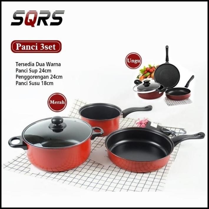 Panci Set  3in1/Panci Teflon Wajan  Anti Lengket dan serbaguna