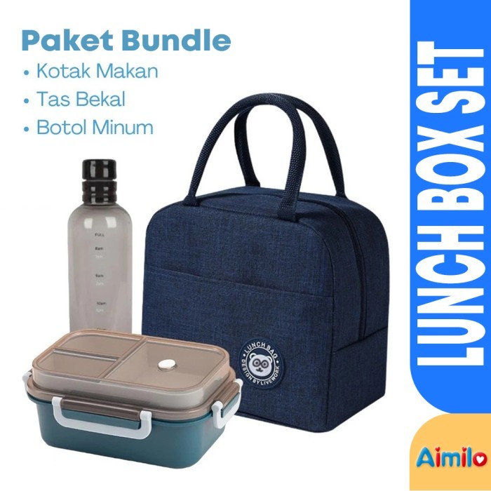 MURAH Kotak Makan Set dan Tas Bekal Sekolah Kerja - Lunch Box Set Tas Bekal Botol Minum Bekal Makan