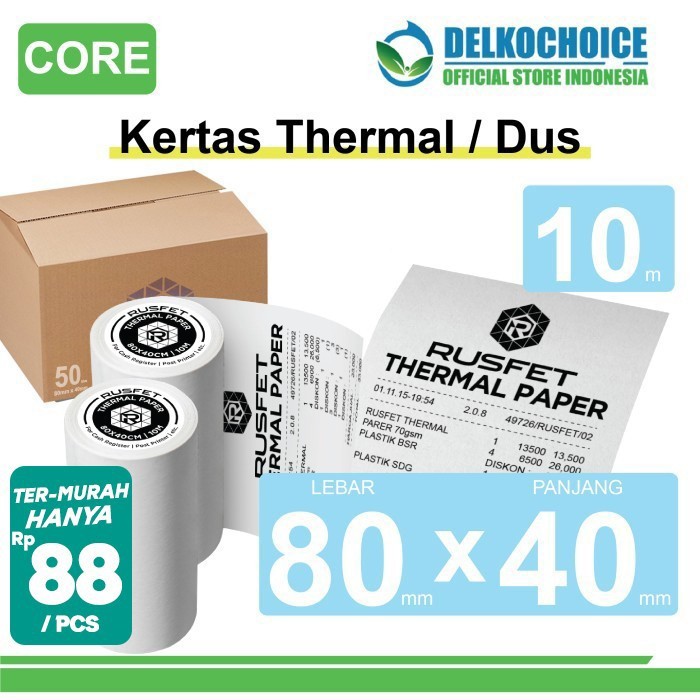 

Kertas Thermal Core Kertas Printer Resi Barcode POS 80x40mm DUS