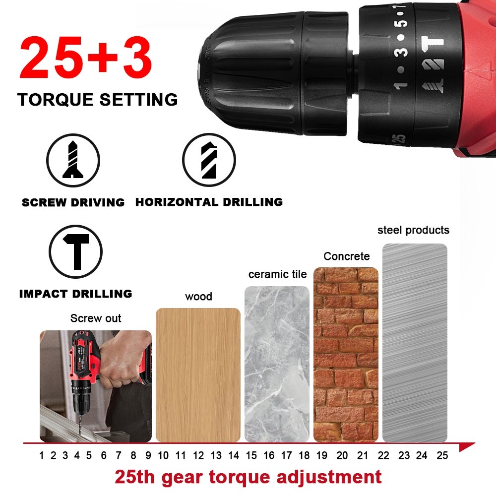 JLD 36vf Mesin bor baterai 10mm bor impact baterai bor cas besi tembok Beton kayu impact bor -
