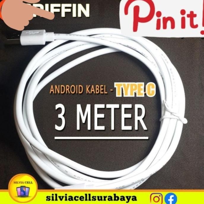 ori - griffin kabel data universal 3 meter cable usb charger hp tipe type c