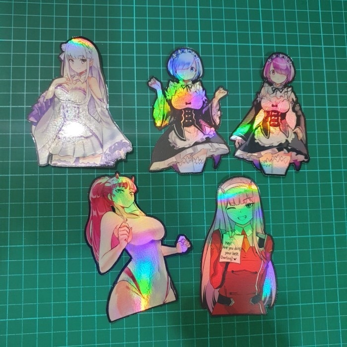 Sticker Hologram Anime - Besar - Waifu - 5pcs
