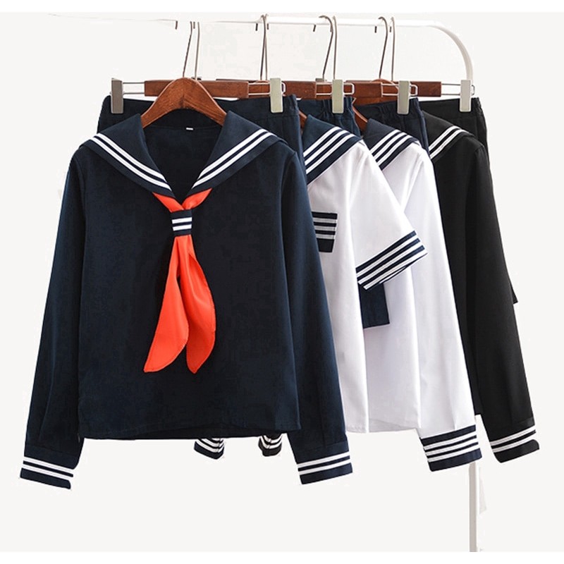 2pc/1set Seragam Sekolah Siswa JK Jepang Setelan Pelaut Wanita Kemeja Lengan Panjang + Rok Pendek Se