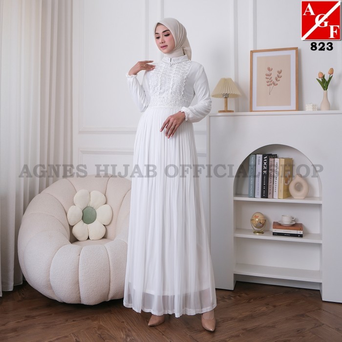 Agnes Hijab - Agacia Dress Gamis Putih Baju Lebaran 2024 Elegan Mewah Abaya Pesta Remaja Muslim