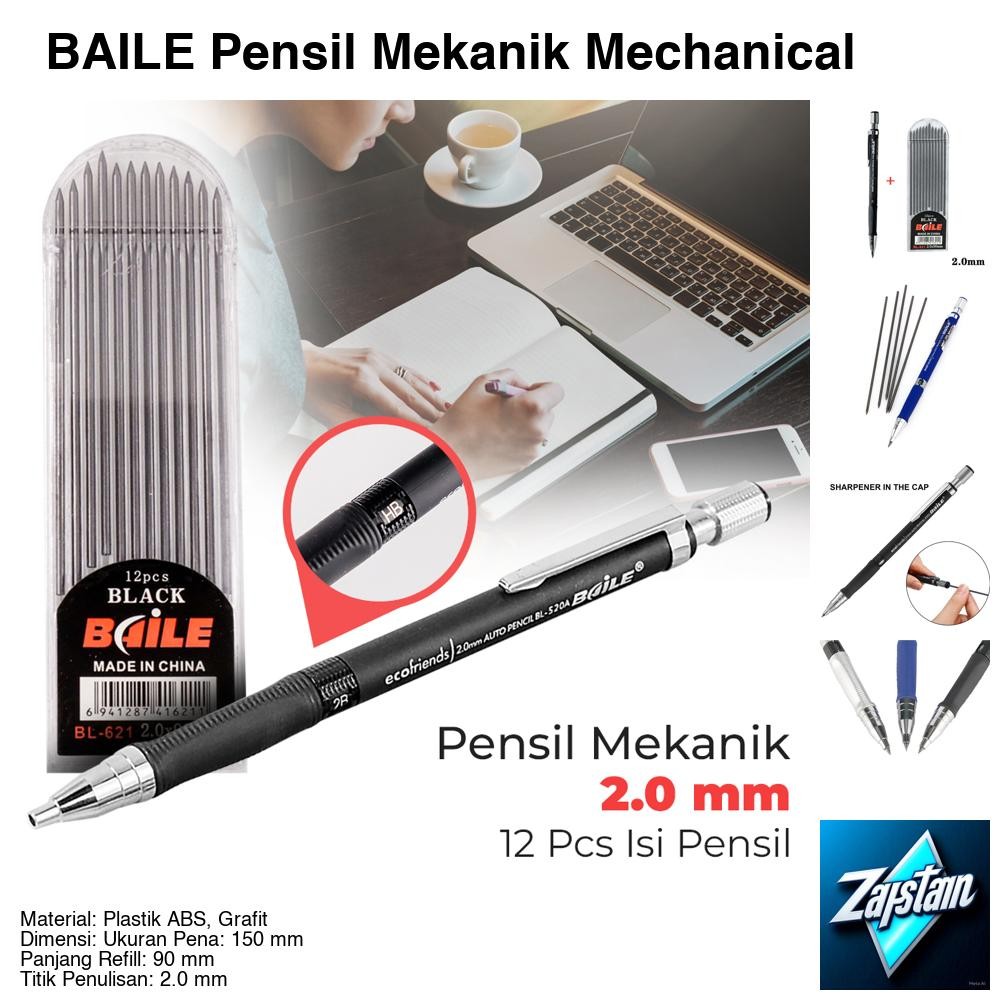 

BAILE Pensil Mekanik Mechanical Pencil 2B 2mm 12 Isi - BL-621