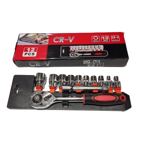 KUNCI SOK SET 1/2 ISI 12PCS KUNCI PAS KUNCI SHOCK RATCHET WRENCH CRV