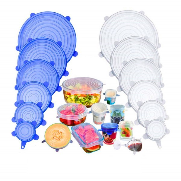 

6 Unit Penutup Wadah Makanan 6IN1 Food Cover Penutup Mangkok / Gelas Anti Tumpah Silikon Elastis
