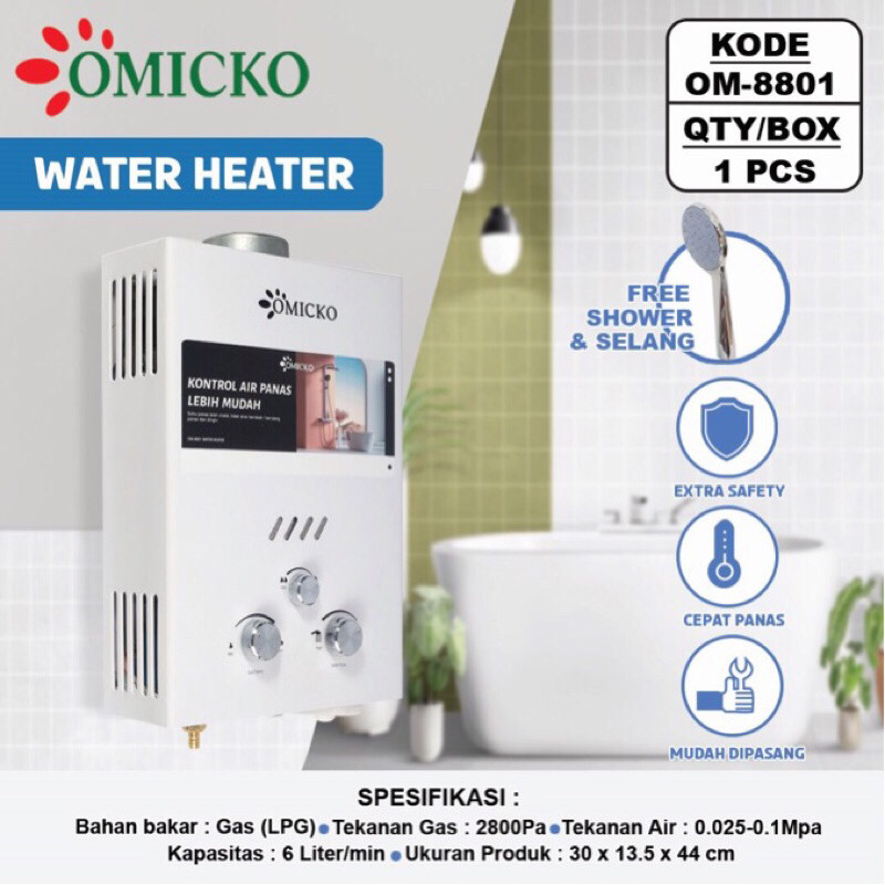 Water Heater GAS OMICKO / PEMANAS AIR GAS DIGITAL DAN OTOMATIS Pemanas air