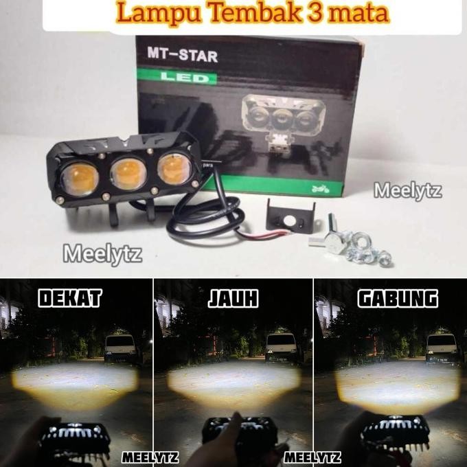 TERLARIS MT STAR - LAMPU UTAMA SQL 3 MATA MT STAR KUNING PUTIH FULL ALUMUNIUM