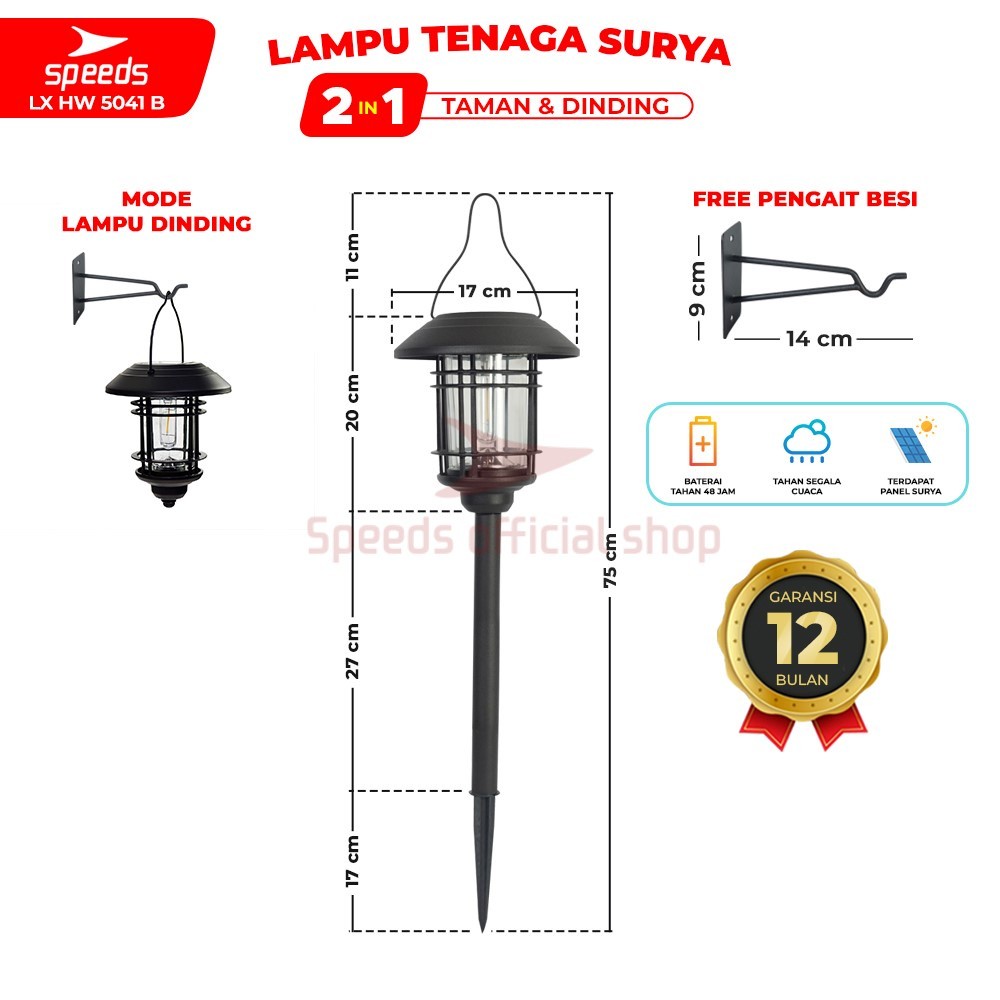 SPEEDS Lampu Taman Solar Tenaga Surya Tancap Anti Air Lampu Hias Outdoor Garden Lamp 202-5041B