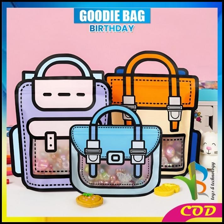 

RB-C1094 Plastik Bingkisan Ziplock Motif Tas Ransel / Goodie Bag Birthday 3D Zip Lock / Plastik Kemasan Snack Candy Souvenir Ultah Anak