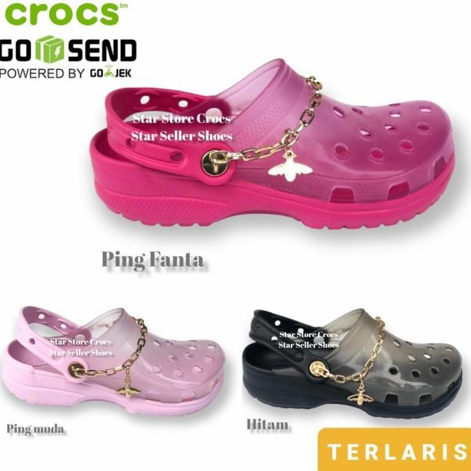 Sandal Crocs Wanita Clasic Jelly Chain Original terlaris